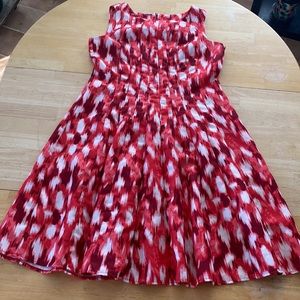 KORET. 12. Dark red/Red/White print short sleeve, fit & flare dress w/full skirt